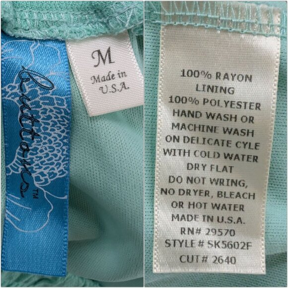 Buttons Mini Skirt Teal Green Pink Printed Pleated Lightweight Pull On Size M - Picture 3 of 7